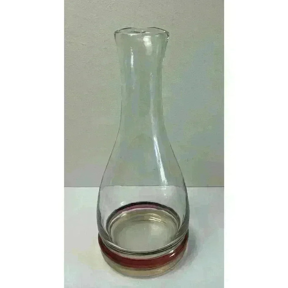 Vintage Glass decanter with cranberry and yellow colored bands on base Beautiful - Picture 8 of 9